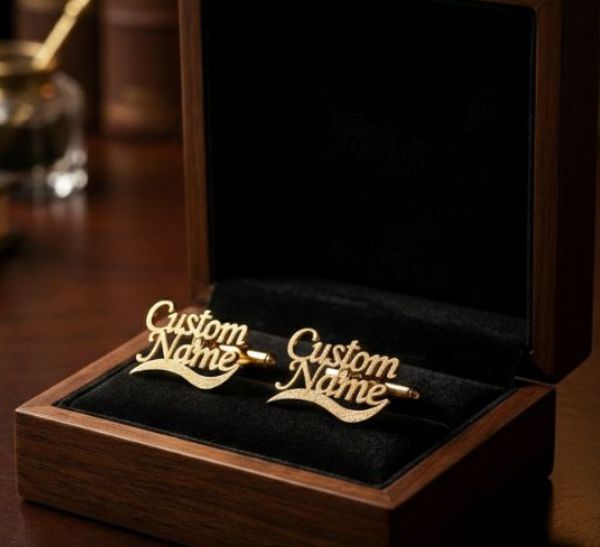 Custom Name Golden Cufflinks in Gift Box