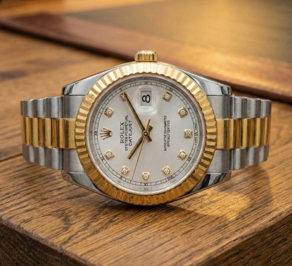 Luxury Men's Chain Watch – Two Tone Gold Silver | Date Display