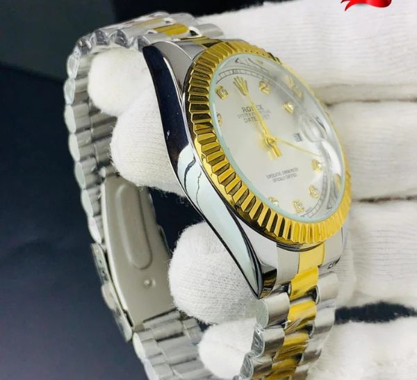 Luxury Men's Chain Watch – Two Tone Gold Silver | Date Display