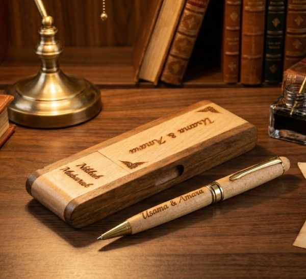 Custom Wooden Pen With Nikkah Mubarak Engraved Box