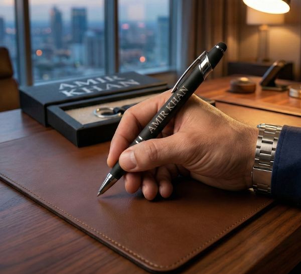 Customized Metal Pen and Keychain Gift Set with Name Engraving - Premium Box