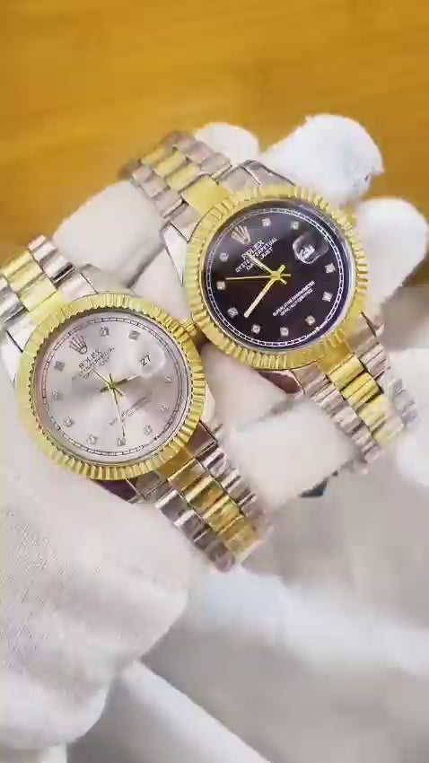 Luxury Men's Chain Watch – Two Tone Gold Silver | Date Display